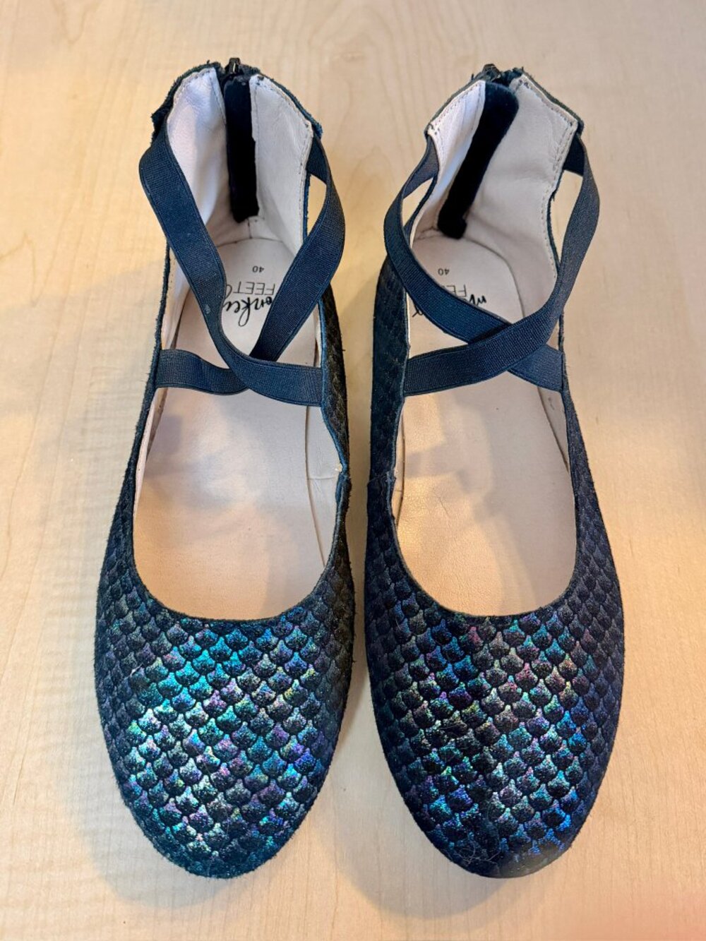 Monkey Feet Iridescent Mermaid Scales Zipper Ballet Flats Size 9